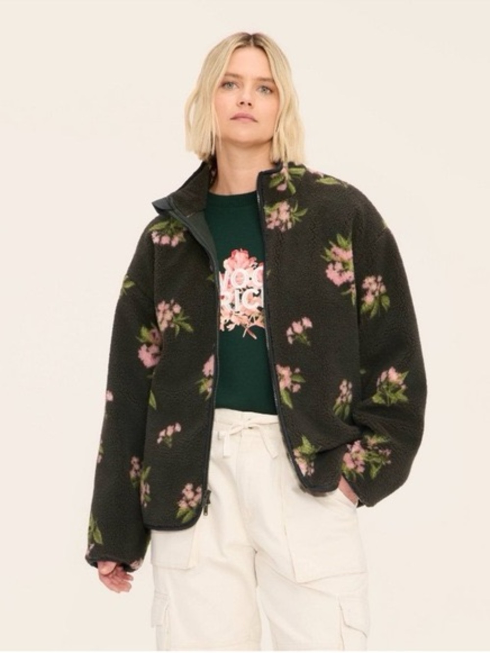 Woolrich x Target Floral Zip-Up Fleece Jacket - Olive Green / Small